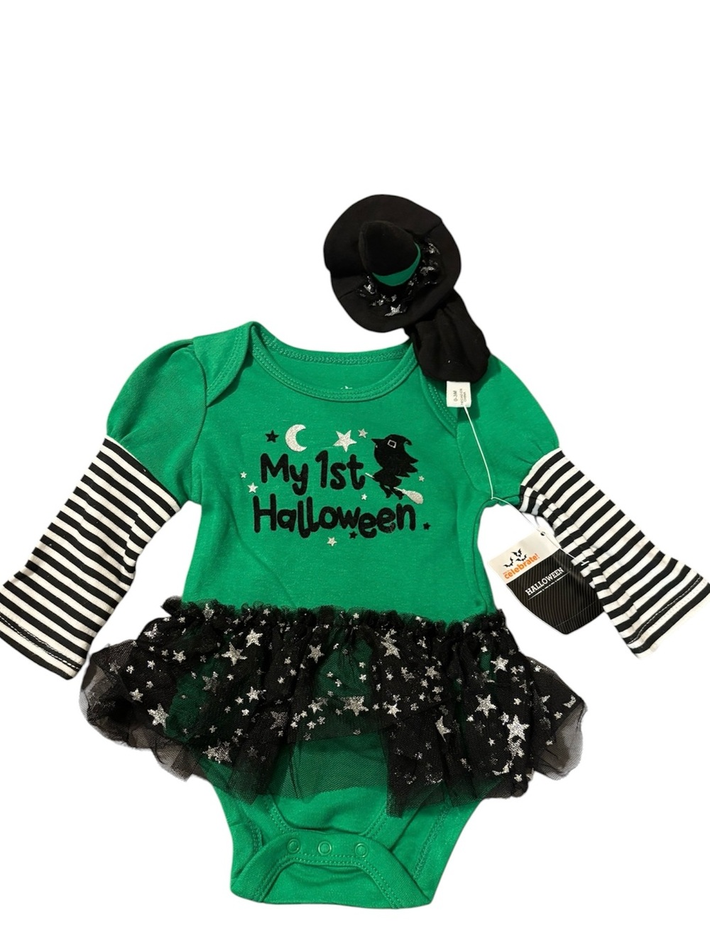 New 'My 1st Halloween' Tutu One-Piece with Witch Hat Headband 0-3 month